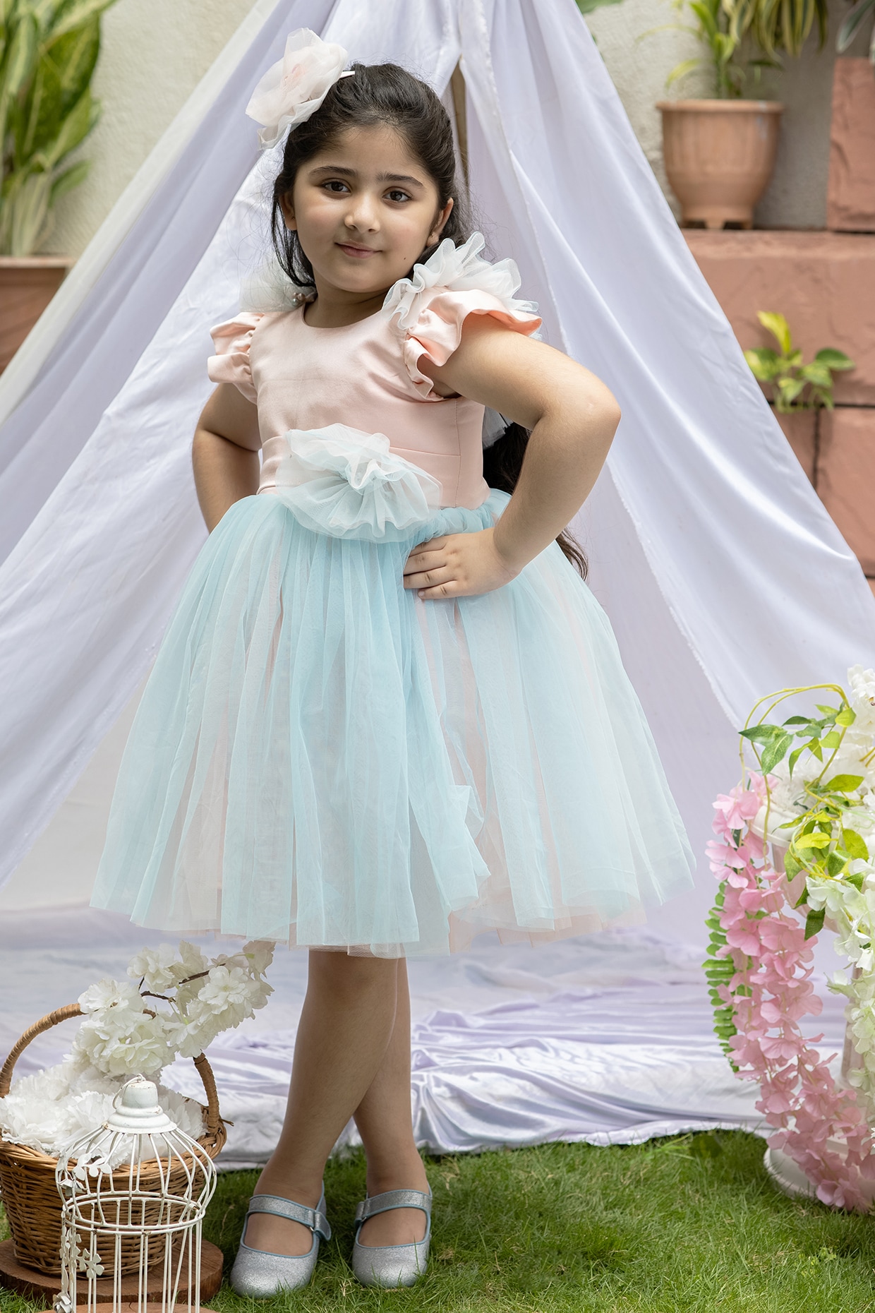 Blue net frock for baby clearance girl