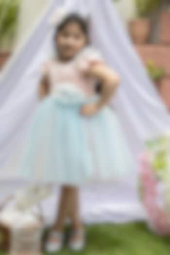 Ice Blue Net Frilled Dress For Girls by Darleen Kids Couture