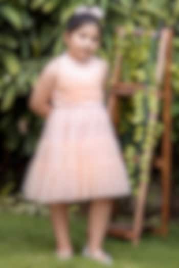 Peach Net & Satin Mini Dress For Girls by Darleen Kids Couture