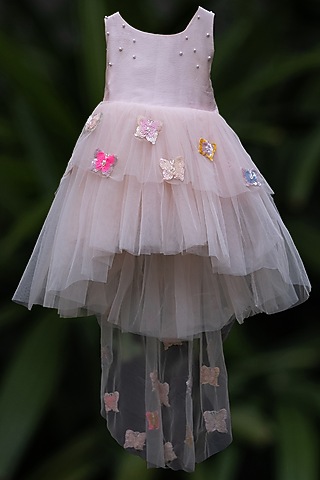 Peach Pink Net MIni Dress For Girls by Darleen Kids Couture
