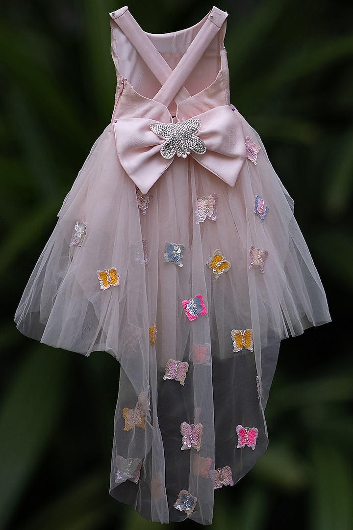 Peach Pink Net MIni Dress For Girls by Darleen Kids Couture at Pernia's Pop Up Shop