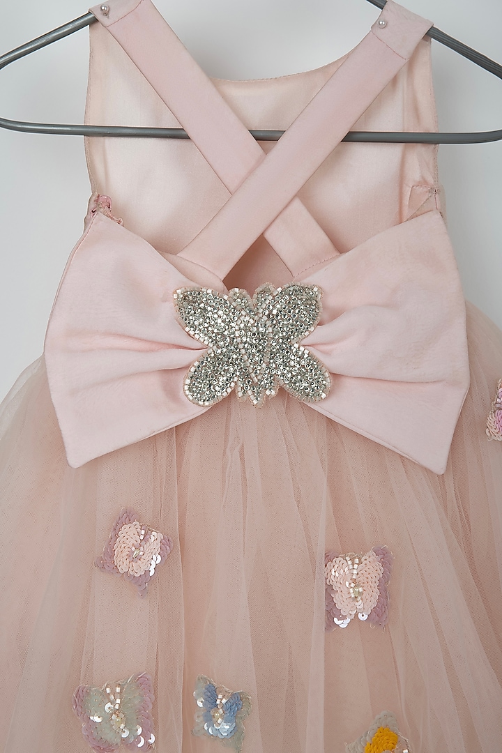 Peach Pink Net MIni Dress For Girls by Darleen Kids Couture at Pernia's Pop Up Shop