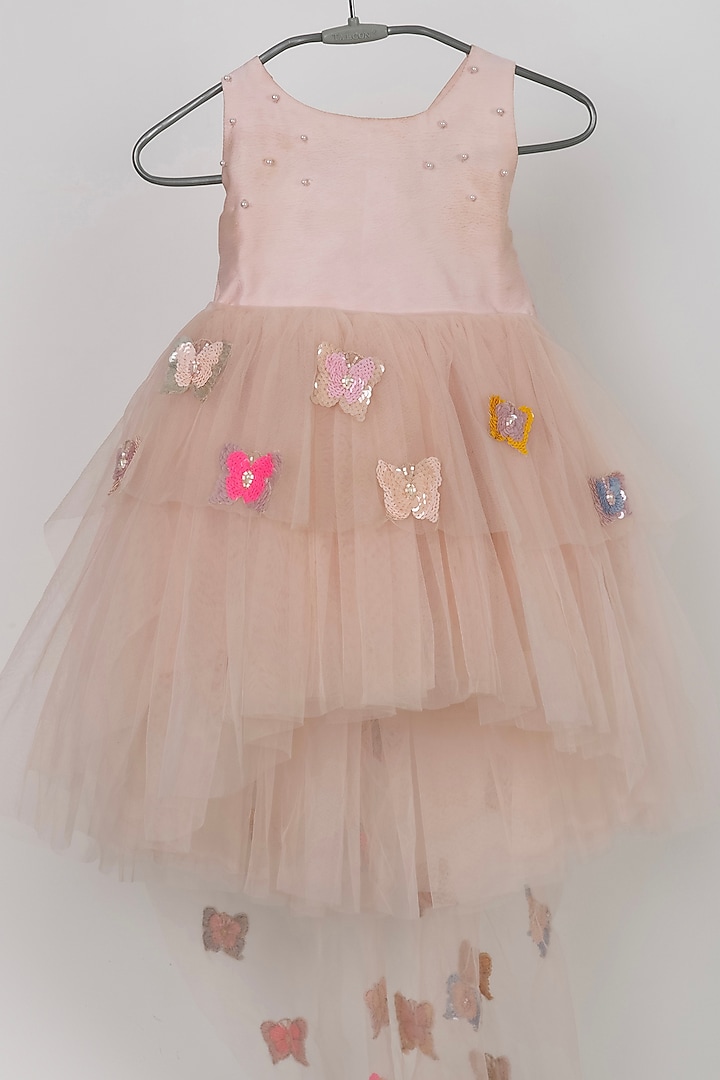 Peach Pink Net MIni Dress For Girls by Darleen Kids Couture at Pernia's Pop Up Shop