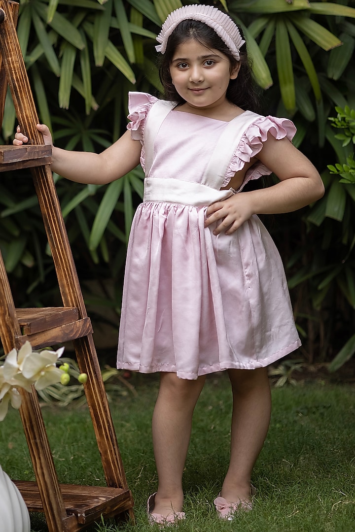 Lilac Tussar Silk Mini Dress For Girls by Darleen Kids Couture
