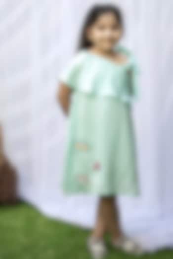 Powder Blue Tussar Silk Mini Dress For Girls by Darleen Kids Couture