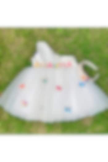 White Embroidered Mini Dress For Girls by Darleen Kids Couture
