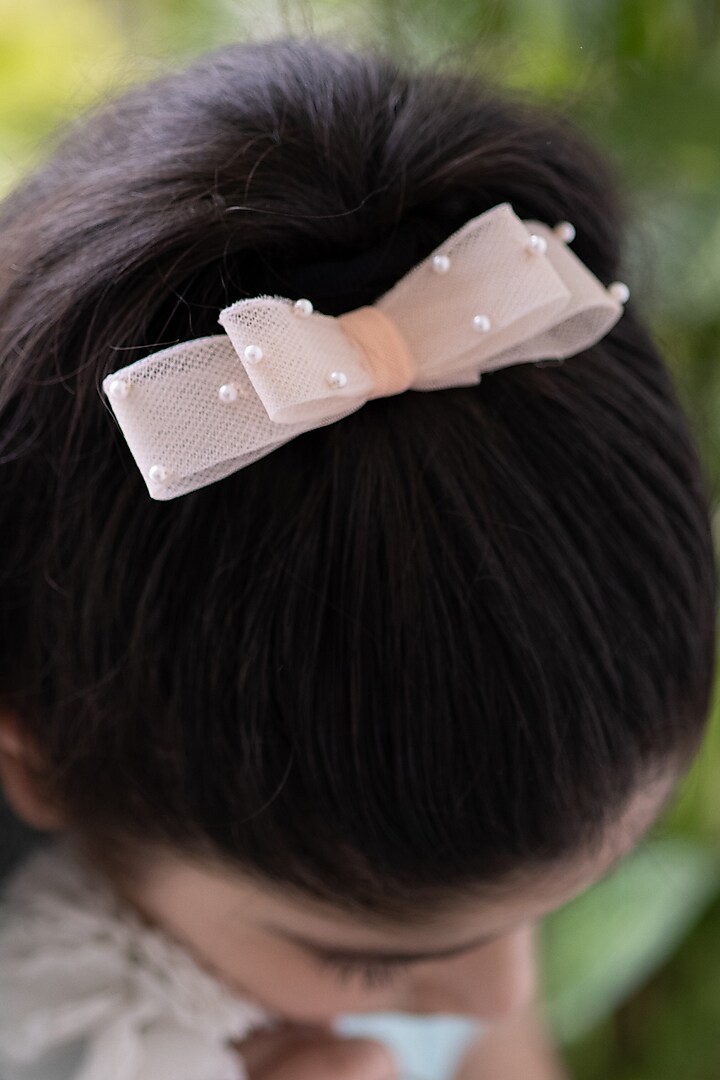 Peach Crinoline Embellished Bow For Girls by Darleen Kids Couture at Pernia's Pop Up Shop