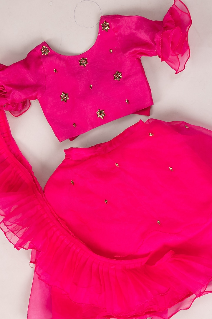 Magenta Chanderi Lehenga Set For Girls by Darleen Kids Couture at Pernia's Pop Up Shop
