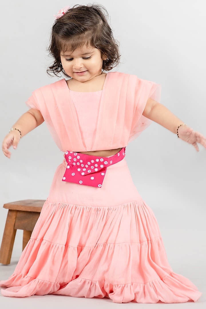 Light Pink Organza Lehenga Set For Girls by Darleen Kids Couture