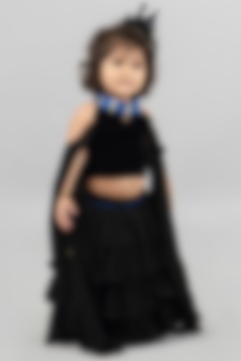 Black Satin Lehenga Set For Girls by Darleen Kids Couture