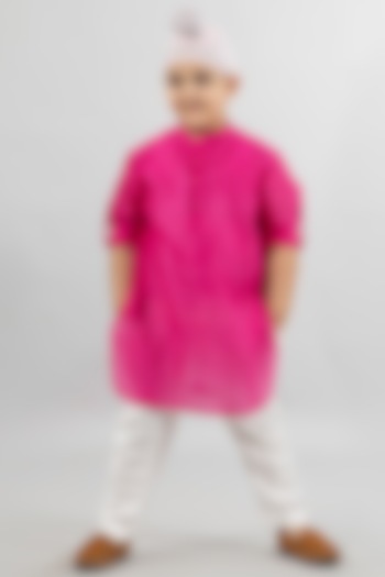 Magenta Hand Embroidered Kurta For Boys by Darleen Kids Couture
