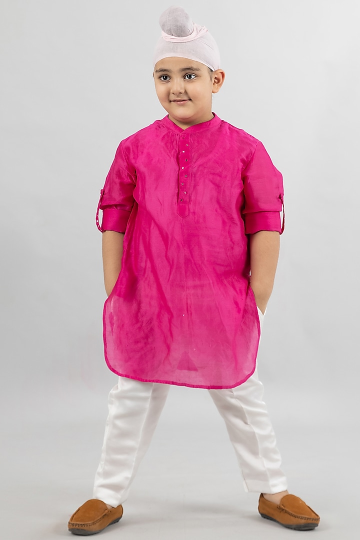 Magenta Hand Embroidered Kurta For Boys by Darleen Kids Couture