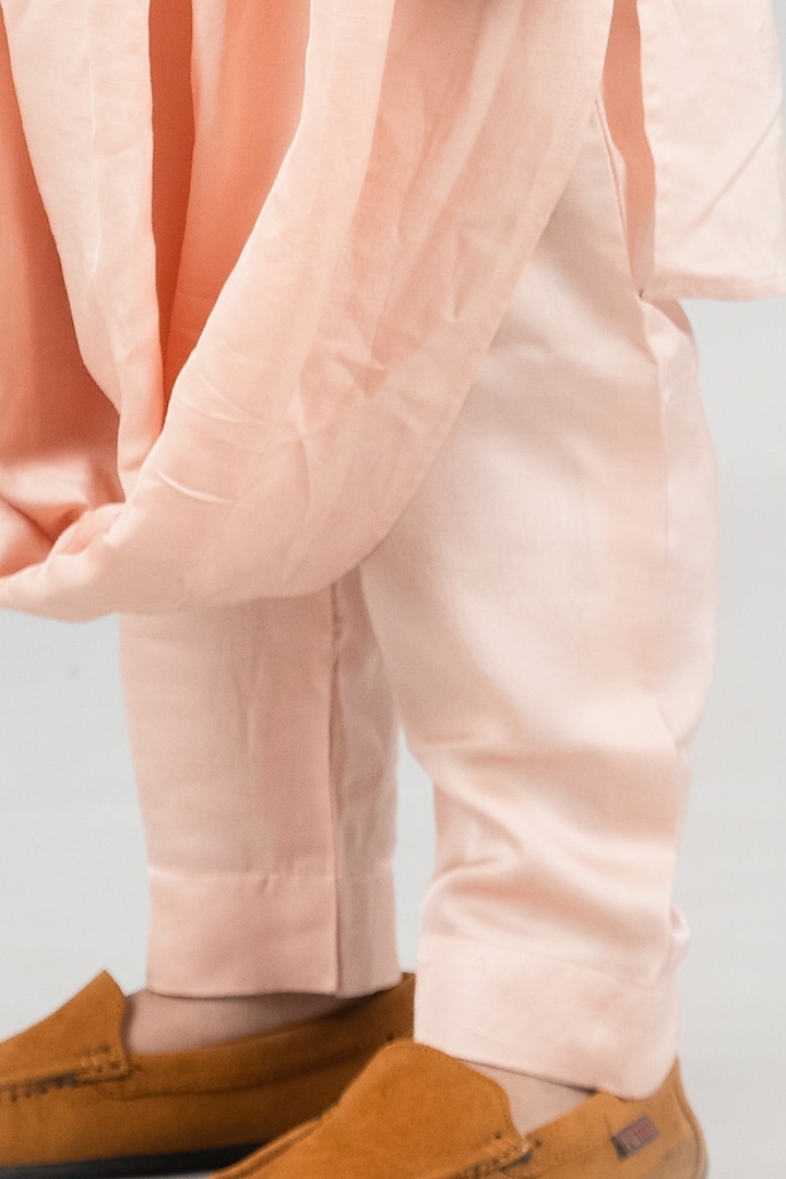 Nude Peach Pintucked Kurta Set For Boys by Darleen Kids Couture at Pernia's Pop Up Shop