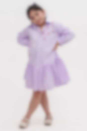 Lavender Cotton Embellished Shirt Dress For Girls by Darleen Kids Couture