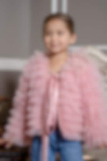 Dusty Rose Net Ruffled Jacket For Girls by Darleen Kids Couture at Pernia's Pop Up Shop