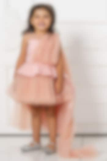 Peach Milano Satin & Net Sequins Embroidered Dress For Girls by Darleen Kids Couture at Pernia's Pop Up Shop