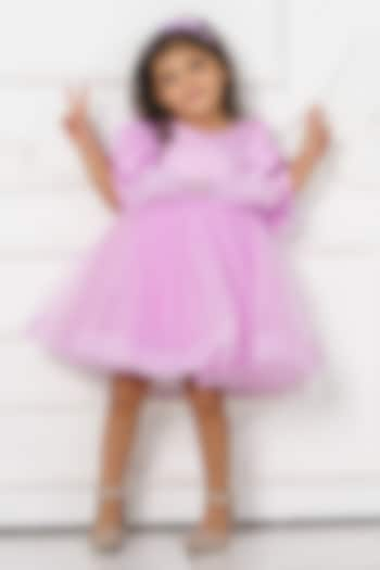 Purple Satin & Net Pearls Embroidered Dress For Girls by Darleen Kids Couture at Pernia's Pop Up Shop