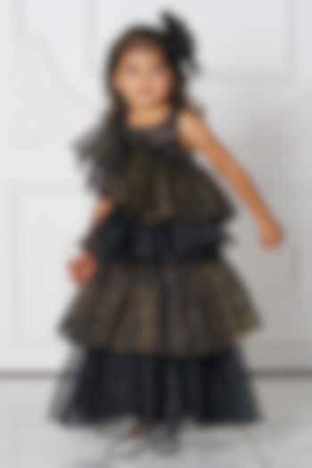 Black Organza Hand Embroidered Dress For Girls by Darleen Kids Couture