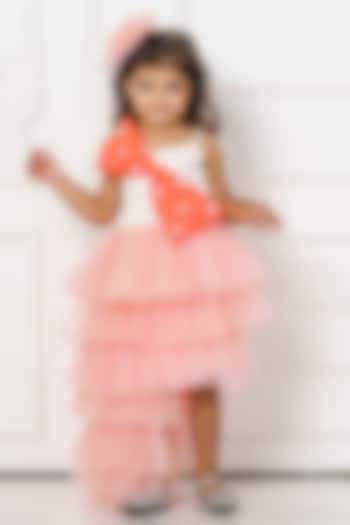 Blush Pink & Orange Organza Floral Embroidered Gown For Girls by Darleen Kids Couture at Pernia's Pop Up Shop