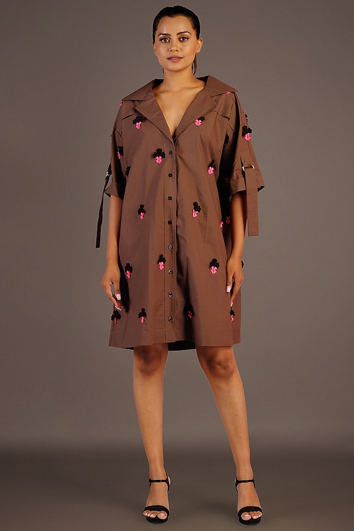 Brown Cotton Shirt Dress by Deepika Arora