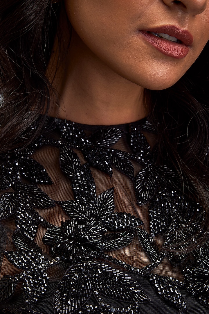 Black Net & Tulle Beadwork Co-Ord Set by Deepika Arora at Pernia's Pop Up Shop