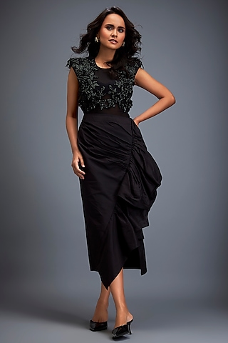 Black Taffeta Embellished Co-Ord Set by Deepika Arora