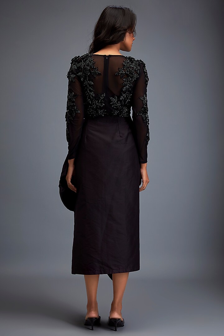 Black Taffeta Hand Embroidered Co-Ord Set by Deepika Arora at Pernia's Pop Up Shop