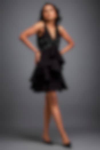 Black Scuba Beadwork Vacation Dress by Deepika Arora at Pernia's Pop Up Shop