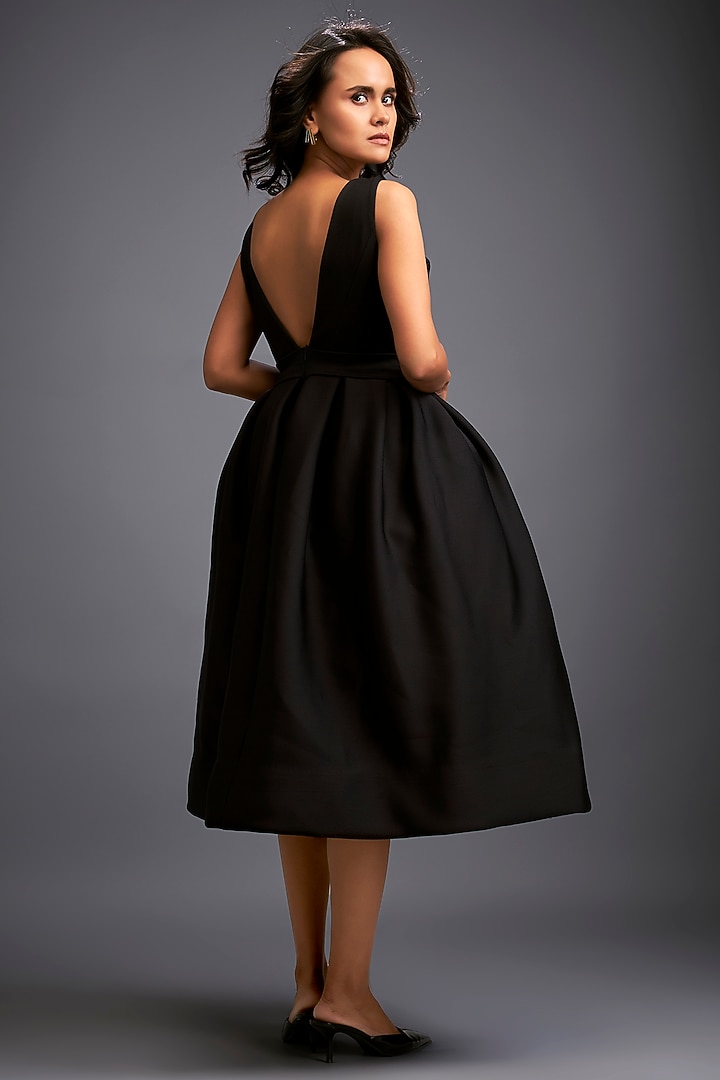 Black Scuba Hand Embroidered Cocktail Dress by Deepika Arora at Pernia's Pop Up Shop
