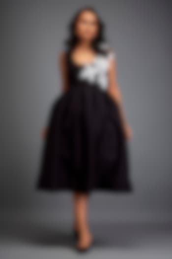 Black & White Scuba Hand Embroidered Cocktail Dress by Deepika Arora at Pernia's Pop Up Shop