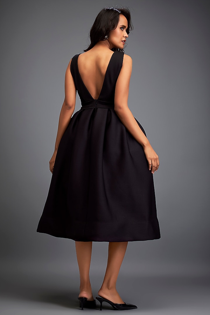 Black & White Scuba Hand Embroidered Cocktail Dress by Deepika Arora at Pernia's Pop Up Shop