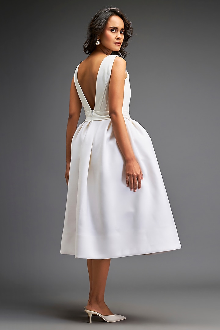 White Scuba Hand Embroidered Cocktail Dress by Deepika Arora at Pernia's Pop Up Shop