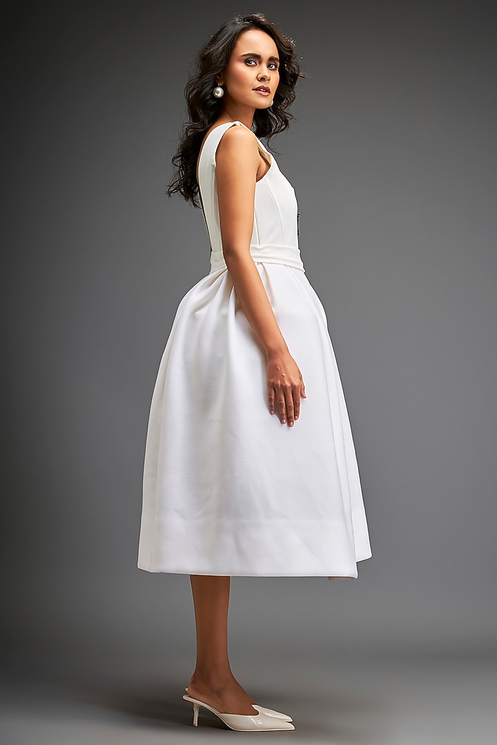 White Scuba Hand Embroidered Cocktail Dress by Deepika Arora at Pernia's Pop Up Shop
