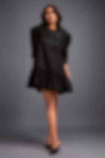 Black Taffeta Embroidered Vacation Dress by Deepika Arora at Pernia's Pop Up Shop