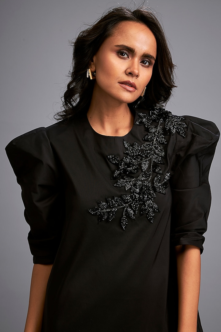 Black Taffeta Embroidered Vacation Dress by Deepika Arora at Pernia's Pop Up Shop