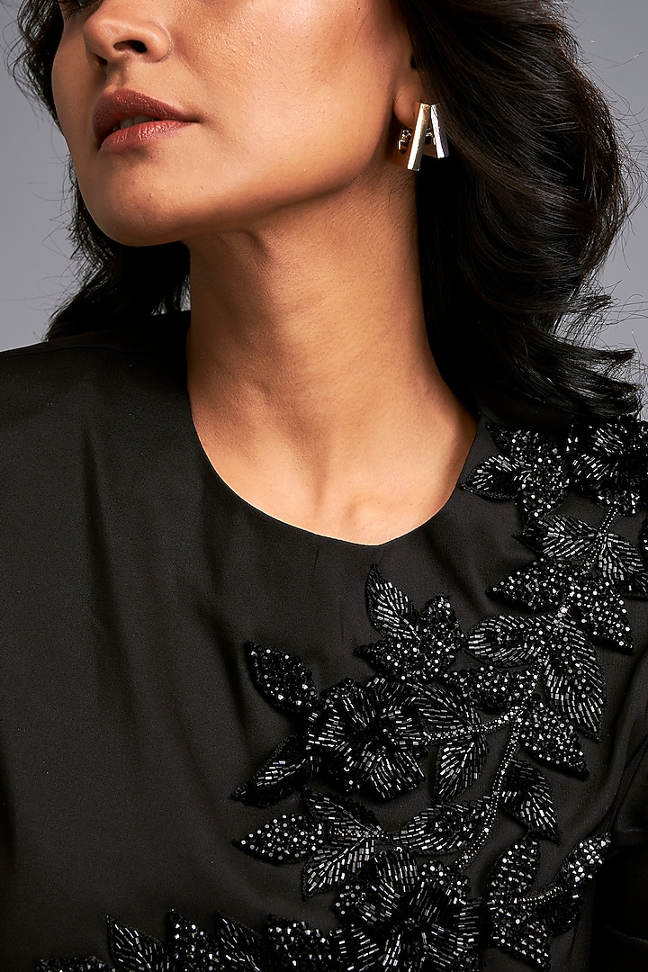 Black Taffeta Embroidered Vacation Dress by Deepika Arora at Pernia's Pop Up Shop