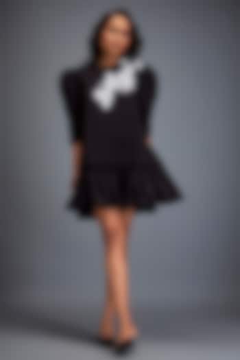 Black & White Taffeta Embroidered Vacation Dress by Deepika Arora at Pernia's Pop Up Shop