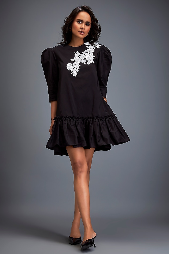 Black & White Taffeta Embroidered Vacation Dress by Deepika Arora at Pernia's Pop Up Shop