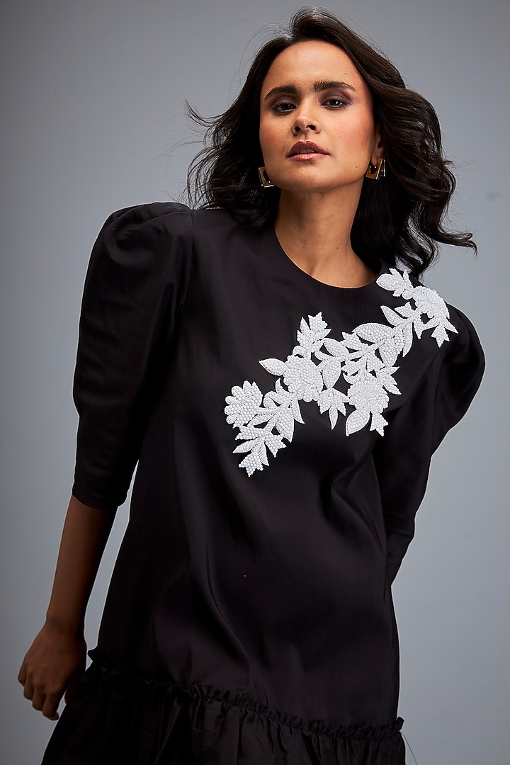 Black & White Taffeta Embroidered Vacation Dress by Deepika Arora at Pernia's Pop Up Shop