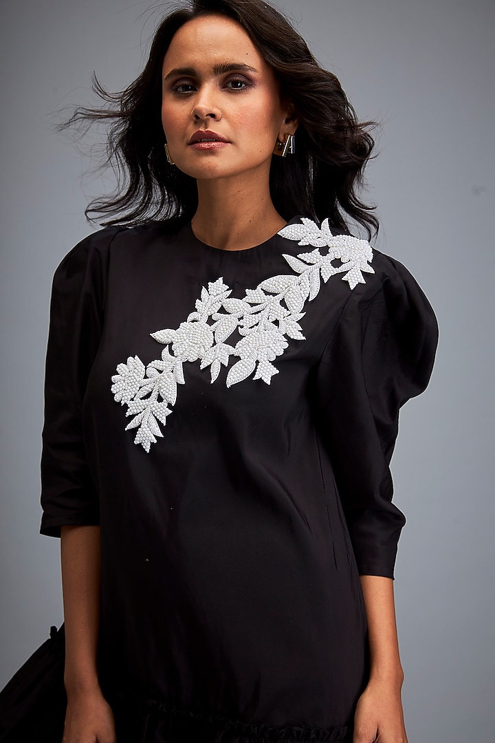 Black & White Taffeta Embroidered Vacation Dress by Deepika Arora at Pernia's Pop Up Shop