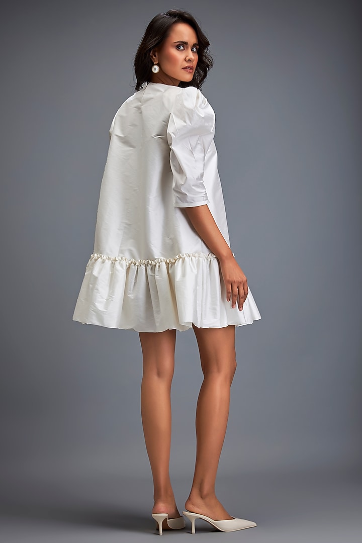 White Taffeta Embroidered Vacation Dress by Deepika Arora at Pernia's Pop Up Shop
