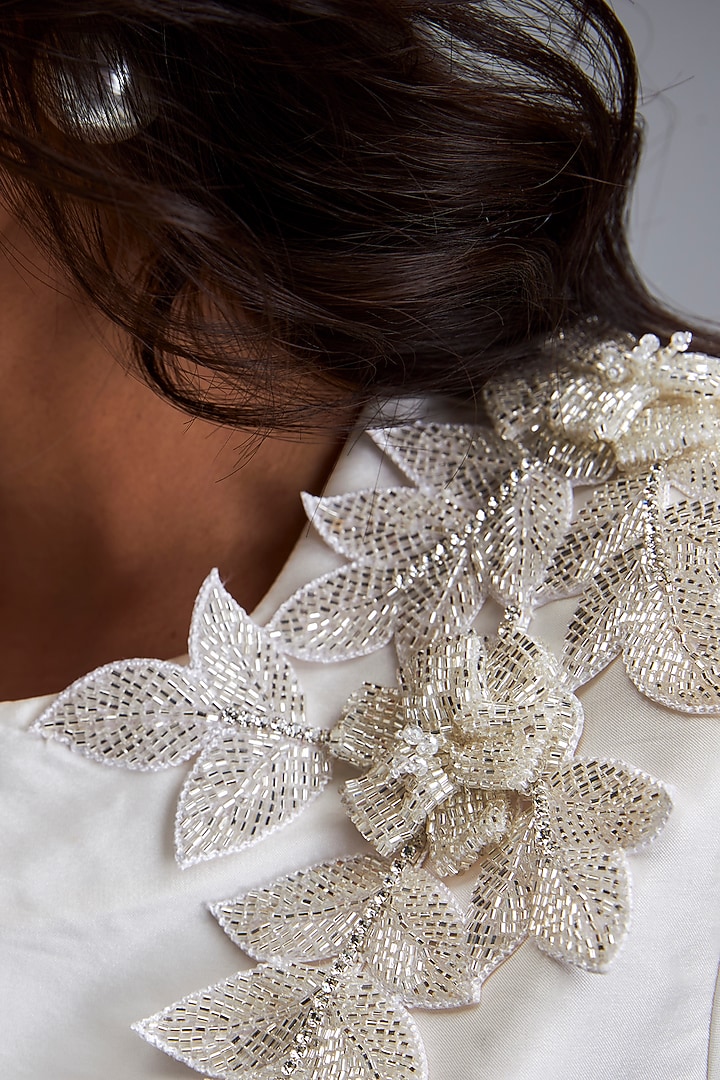 White Taffeta Embroidered Vacation Dress by Deepika Arora at Pernia's Pop Up Shop