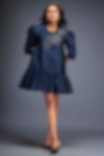 Blue Taffeta Embroidered Vacation Dress by Deepika Arora at Pernia's Pop Up Shop