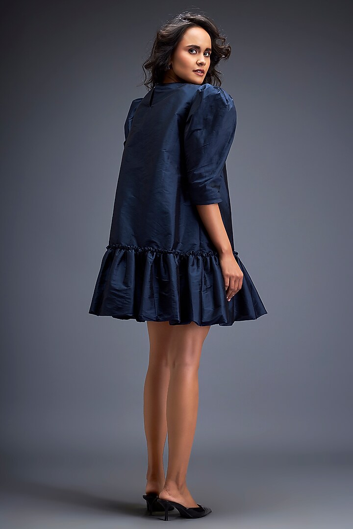 Blue Taffeta Embroidered Vacation Dress by Deepika Arora at Pernia's Pop Up Shop
