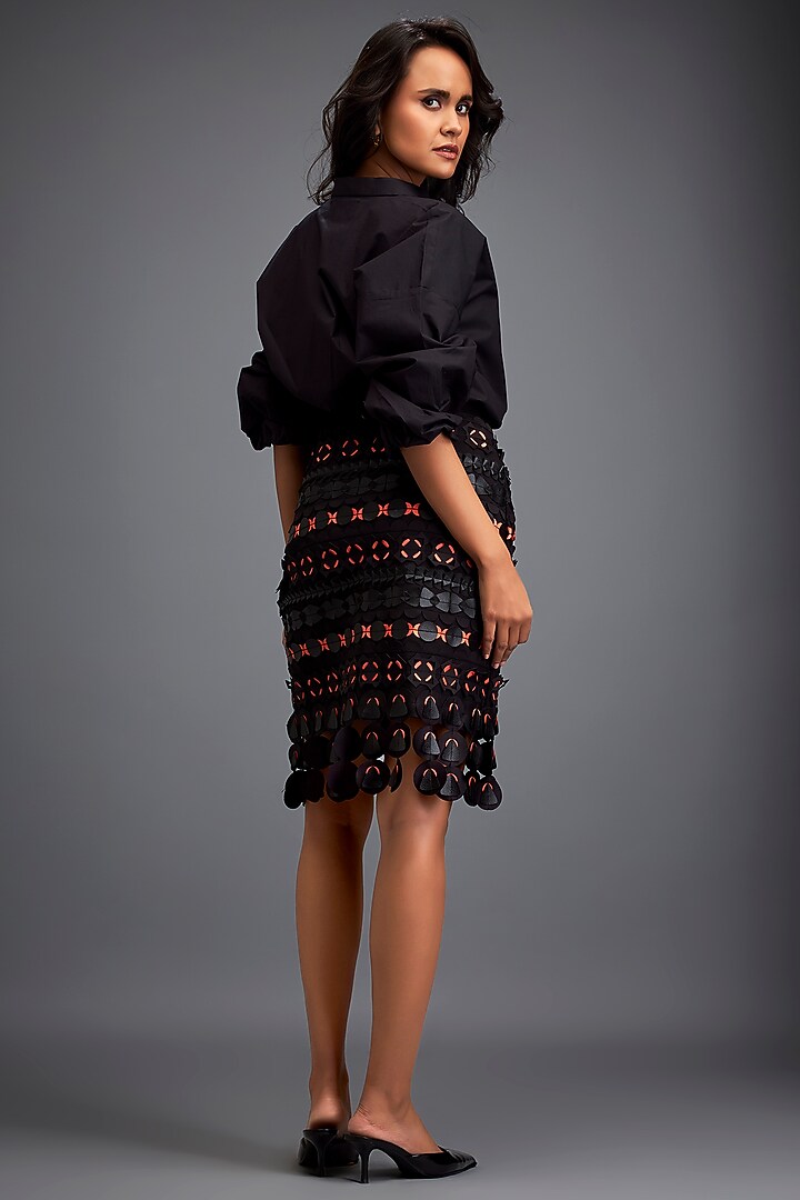 Black Ponte Roma Layered Geometric Skirt by Deepika Arora at Pernia's Pop Up Shop