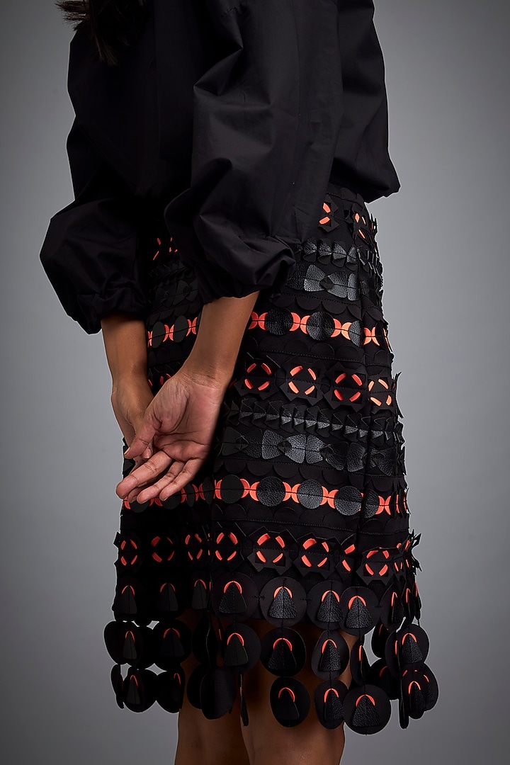 Black Ponte Roma Layered Geometric Skirt by Deepika Arora at Pernia's Pop Up Shop