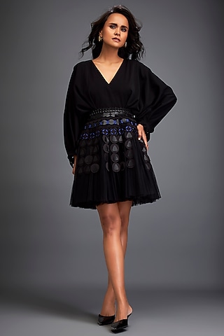 Black Rozella Crepe Dress by Deepika Arora