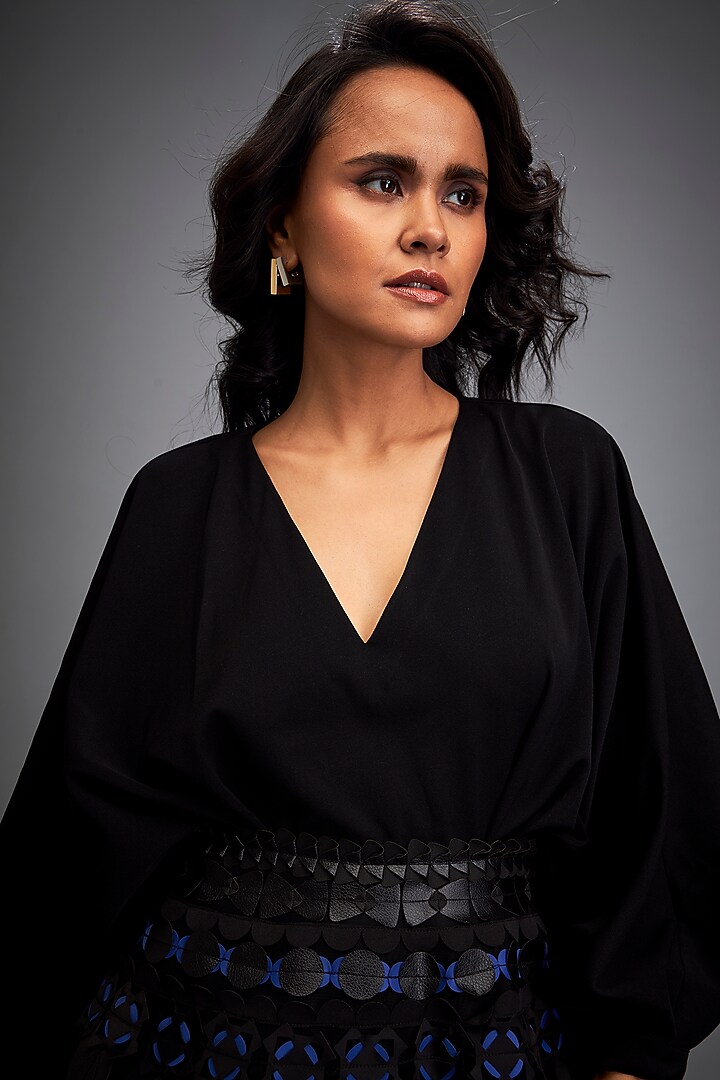 Black Rozella Crepe Vacation Dress by Deepika Arora at Pernia's Pop Up Shop