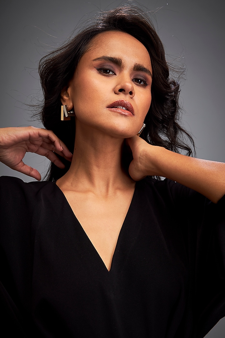Black Rozella Crepe Vacation Dress by Deepika Arora at Pernia's Pop Up Shop