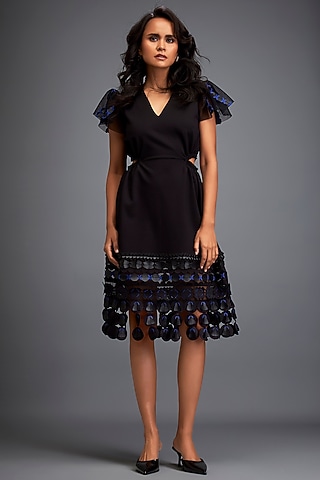 Black Ponte Roma Dress by Deepika Arora